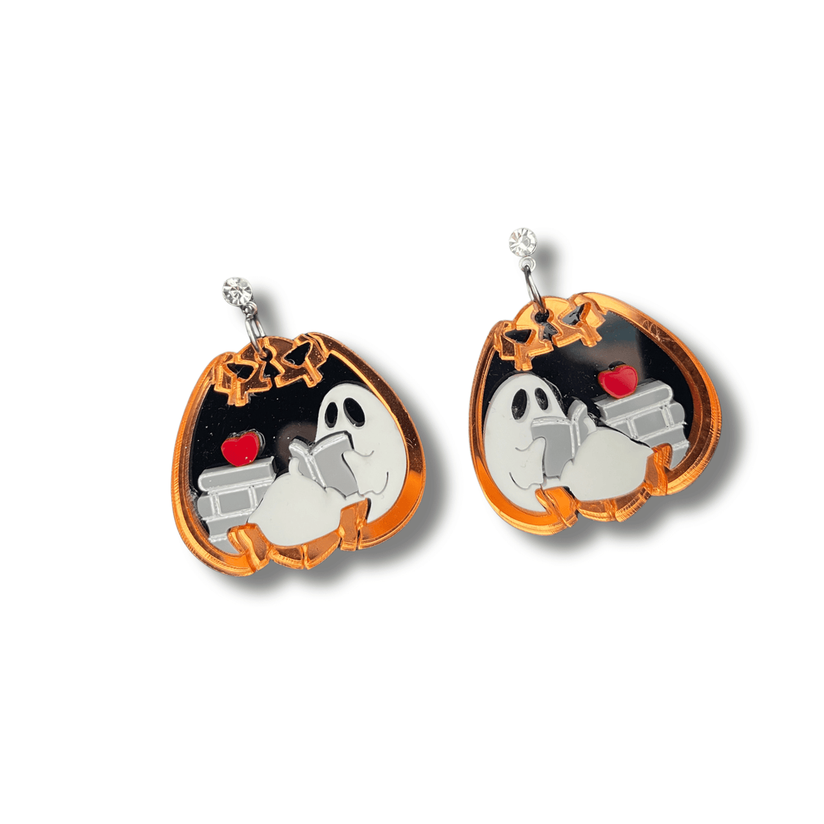 Pendientes Fantasma Lector en Calabaza de Metacrilato con Brillante - Acero Inoxidable | Minipekas